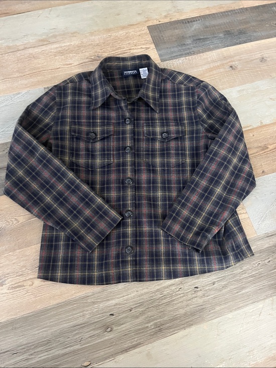 Liz Claiborne Tops - Liz Claiborne Plaid Button-Down Shirt - Navy, Brown Sz L Casual Cotton TC0465